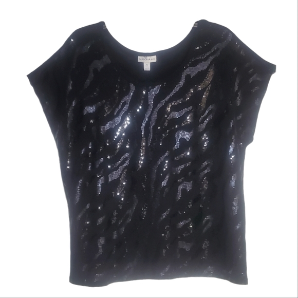 Fashion Bug Sequined Black/Black Short Sleeve Top XL - Picture 1 of 9